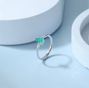 Anillo de Ónix Verde Natural, Plata de Ley 925, 4X6MM, Engaste de Garras, Anillo de Compromiso y Boda de Lujo, Bañado en Rodio, Ajustable - Product Image 4