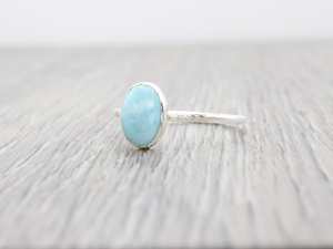 Oval Larimar Sterling Silver <b>Stacking</b> Ring Minimalist Handmade Jewelry Adjustable Women Ring Wholesale Supplier - Product Image 4