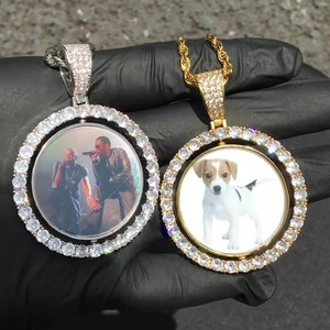 The New Blank Round Rotatable <b>Necklace</b> Double-sided Photo Pendant with Copper and Zircon Color Photo <b>Couple</b> <b>Necklace</b> - Product Image 3