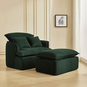 Modern Corduroy Fabric <b>Armchair</b> Convertible Compressed Sofa Chair Ottoman for <b>Small</b> Spaces for Living Room Dorm Apartment - Product Image 2