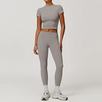 Ensembles de yoga pour femmes 7 pièces, coupe amincissante, ceinture élastique de haute qualité, dentelle florale/leopard, spandex/nylon, logo personnalisé, gym, fitness