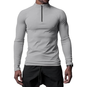 Men's Slim Fit Long Sleeve Stand <b>Collar</b> <b>T</b>-<b>Shirt</b> Solid Brown Quick Dry Knitted Polyester Casual Sporty Wear - Product Image 5