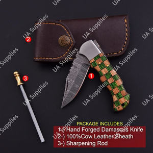 Industrial Grade Damascus Steel Back Lock Foldable <b>Utility</b> Pocket <b>Knife</b> Customized Colorful Handle 3.5in Drop Point Straight - Product Image 2