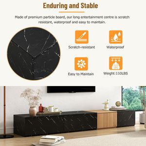 Mobile TV Moderno di Tendenza con Finitura Effetto Marmo e Venature del Legno di Noce, Centro di Intrattenimento Componibile per TV fino a 88 Pollici - Product Image 6