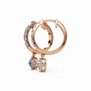 Aros Redondos Brillantes con Diamantes Creados en Laboratorio en Oro Rosa de 18K, 14 Piezas de Diamantes con Certificado IGI para Mujer - Product Image 2