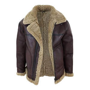 Chaqueta de aviador para hombre, de piel de oveja auténtica, estilo bomber, abrigo vintage de invierno con cuello de piel, cálido y duradero. - Product Image 3