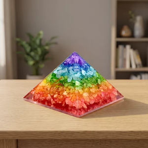 Pyramide d'Orgonite Artisanale Écologique Sept Chakras avec Éclats de Pierres Précieuses Feng Shui, Cristal Multicolore pour Méditation et Décoration Intérieure - Vente en Gros - Product Image 4