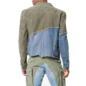 Chaqueta de mezclilla para hombre estilo workwear con patchwork, cuello vuelto, abotonadura sencilla, deshilachada, lavada, corte regular, para otoño - Product Image 3