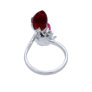 Bague ouverte en argent sterling 925 massif, motif floral en forme de goutte d'eau rouge, bijoux fins, Memoria Jewels - Product Image 2