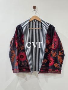 Manteau en velours brodé à la main avec col mandarin, manches longues, motif floral, grande taille, style bohème, vêtements d'extérieur d'automne pour femmes - Product Image 2