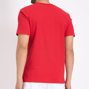 T-shirt en coton rouge pour homme, col rond, manches courtes, coupe classique, couleur unie, décontracté, tricoté, design uni - Product Image 4