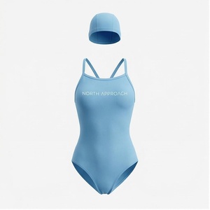North Approach Women's One Piece Swimsuit Crossed Halter Solid Blue Quick Dry Swimwear - Product Image 2