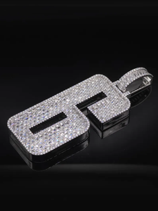 Colgante de Plata 925 con Moissanita para Hombre, Letra 6, Corte Baguette, Alfabeto Personalizado, Joyería de Lujo, Regalo - Product Image 2
