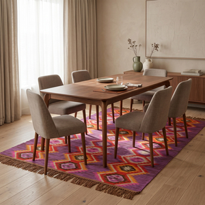 Tapis moderne en laine, motif tribal diamant, coloré, géométrique, tufté à la main, antidérapant, écologique, avec franges, pour - Product Image 3