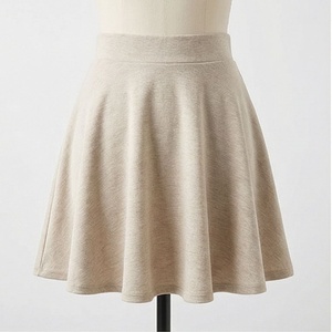 Jupe courte trapèze pour femme, couleur unie, taille élastique, style décontracté, en coton tissé doux, toutes saisons - Product Image 1