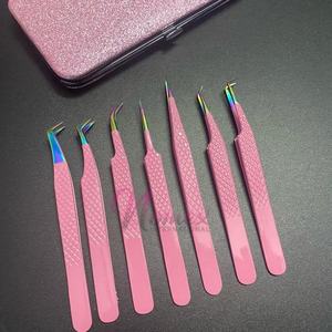 Ensemble de pinces à extensions de cils en acier inoxydable rose bébé Plasma Multi Points Outils professionnels de salon de cils Léger - Product Image 2