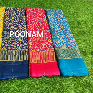 Sari de georgette a la moda con blusa, sari para fiesta, diseño floral, proveedor mayorista de sari para exportación - Product Image 2