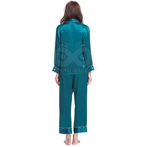Ensemble de vêtements de nuit en soie satinée pour femmes, pyjama deux pièces, chemise et pantalon, vêtements de détente confortables, vêtements de maison - Product Image 2