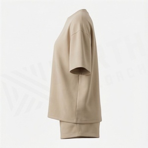 Conjunto de 2 Piezas de Alta Calidad para Mujer, Estilo Formal, Sólido, por Encima de la Rodilla, Camiseta de Manga Corta y Pantalones Cortos - Product Image 3