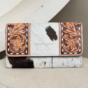 Usine directe de haute qualité usiné à la main portefeuille en cuir Design floral cheveux en cuir de vachette carte de crédit pochette quotidienne pour les femmes - Product Image 5
