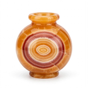 Jarrón Redondo de Ónix Color Miel con Patrón de Anillos Concéntricos, Hecho a Mano, de Piedra de Mármol Ámbar, Decorativo para Flores, Decoración de Estantes, Regalo - Product Image 1
