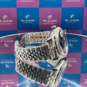 Montre de luxe en quartz argenté pour homme, style diamant, bracelet en acier inoxydable, cadran noir, montre-bracelet de cérémonie - Product Image 5