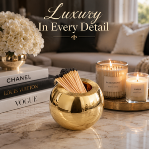 Luxury Brass Sphere Match Holder Decorative Match Storage Bowl <b>Refillable</b> <b>Candle</b> Accessory Modern Home Decor and Table Accent - Product Image 4