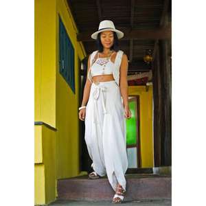 Ensemble deux pièces bohème pour femmes, haut court en coton, pantalon palazzo à jambes larges, tenue de plage d'été, ensemble coordonné - Product Image 3