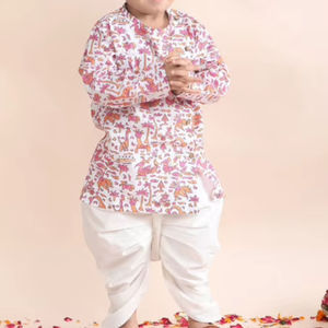 Ensemble Kurta et pantalon Dhoti imprimés pour garçons, en coton, tenue ethnique traditionnelle pour enfants, vêtements de fête et de mariage, robe indienne confortable - Product Image 1