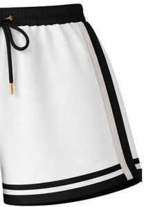 Conjunto de camisola y pantalones cortos para mujer, conjunto de dos piezas de verano, Top corto de mezcla de algodón, pantalones cortos con cordón y estampado de setas, informal, en blanco y negro - Product Image 5