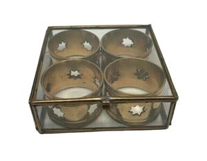 Juego de 4 servilleteros de latón antiguo, servilleteros Vintage de metal de madera de diseño, artículos desechables para cena de boda - Product Image 3