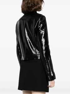 Premium Black Genuine <b>Sheepskin</b> Leather Short High Shine Women Motorcycle <b>Jacket</b> Zip Closure Bamboo Lining Customization - Product Image 3