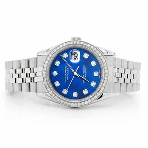 Montre de luxe en moissanite et diamant, cadran bleu, acier inoxydable, automatique, mécanique, date, style hip-hop, entièrement sertie de pierres - Product Image 1