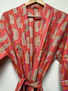 Handmade Floral Print 100% Cotton <b>Long</b> Sleeve V-neck <b>Kimono</b> Robe-Lightweight Summer Nightwear Lounge Wear One Size - Product Image 6