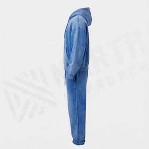 Custom Acid Wash Zipper Tracksuit Set Men Blank Hoodie Sweatpants Terry Fabric <b>Hip</b> Hop Style Gym Fitness Streetwear Gear - Product Image 3