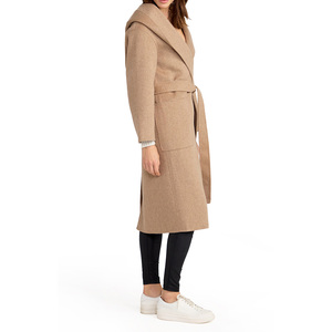 Manteau long en laine mélangée pour femme, col châle, devant ouvert, couleur unie, élégant, mode hiver - Product Image 5