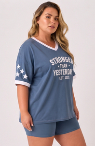Women's Plus Size Gym Wear T Shirts V Neck Short Sleeve T-Shirt Women's Cotton Polyester Loose Fit Tee Sportswear Printed T-Top - Product Image 3