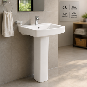 Lavabo sur pied rectangulaire pour salle de bain, monotrou, avec levier, design minimaliste, drain NSF, fixation au sol, finition polie brillante 5 - Product Image 3