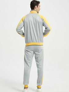 Ensemble de survêtement unisexe jaune et gris avec blocs de couleur, sweat-shirt zippé et pantalon de jogging, style sportif respirant pour adulte, idéal pour le printemps - Product Image 4