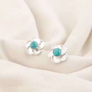 Indian Handmade 925 Sterling Silver Plated Precious Metal Alloy Blue <b>Turquoise</b> Freshwater Pearl <b>Stud</b> <b>Earrings</b> Unisex <b>Earrings</b> - Product Image 1