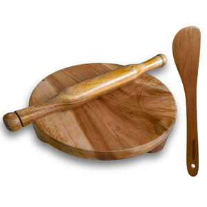 Ensemble Chakla Belan en bois avec support, planche à faire des roti et chapati, et rouleau à pâtisserie en bois fait main pour la pâte à pizza et la pâtisserie maison - Product Image 4