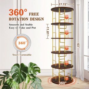 Libreria Girevole a 5 Ripiani in Legno e Metallo, Espositore Rotante a 360° per Libri - Product Image 2