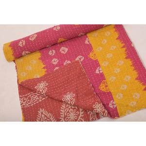 Boho Style Cotton Reversible Kantha Gudri Quilt Hand <b>Stitched</b> Indian Bed Cover and <b>Throw</b> Blanket - Product Image 6