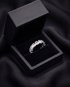 925 Sterling <b>Silver</b> Emerald Cut Diamond <b>Eternity</b> <b>Ring</b> Men's Classic GIA Certified Engagement Band - Product Image 3