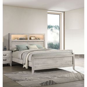 Cama de Madera Contemporánea de 1 Pieza, Tamaño Queen, con Cabecera y Estantes, Acabado Blanco Claro, Muebles Contemporáneos - Product Image 2