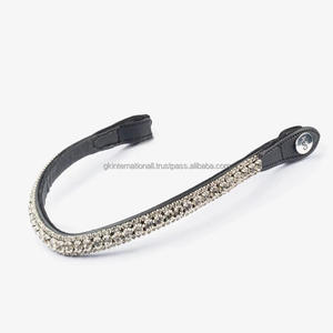 Fabriqué en Inde Cheval Produits équestres en cuir en forme de vague profonde bande de front de cheval avec 3 rangées de cristaux clairs bande de front diamante - Product Image 2