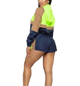 ชุดเซ็ตสองชิ้นสำหรับผู้หญิง ฤดูใบไม้ผลิ/ฤดูร้อน กันลม ผ้าฝ้าย 100% เสื้อแจ็คเก็ตกันลม ความยาวเหนือเข่า กางเกงขาสั้นสีพื้น ซิปครึ่งตัว ระบายอากาศได้ดี เป็นมิตรต่อสิ่งแวดล้อม - Product Image 6