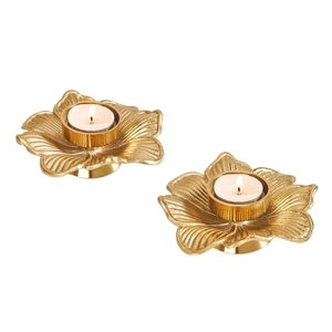 Nordic Style Gold Leaf Votive Candle Holders <b>Set</b> Of 2 Metal Table Decorative Tealight Stand for Christmas Wedding Diwali Decor - Product Image 6