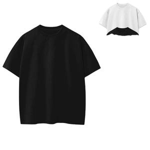 T-shirt décontracté pour hommes avec logo brodé personnalisé 280g 100% coton tricot lourd grande taille lavable pour les adolescents d'été 2024 - Product Image 2