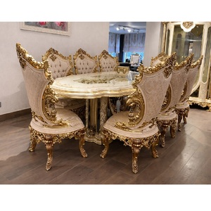 Luxury Highly Crafted Braque <b>Dining</b> Table Set Top Turkish <b>White</b> Gold Finish <b>Dining</b> Table <b>Chairs</b> Set Teak Wood <b>Dining</b> For Usa - Product Image 1